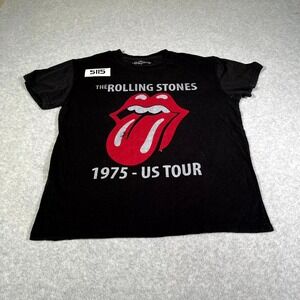 The Rolling Stones 1975 US Tour T Shirt Men Large Black Tongue Logo Print Cotton